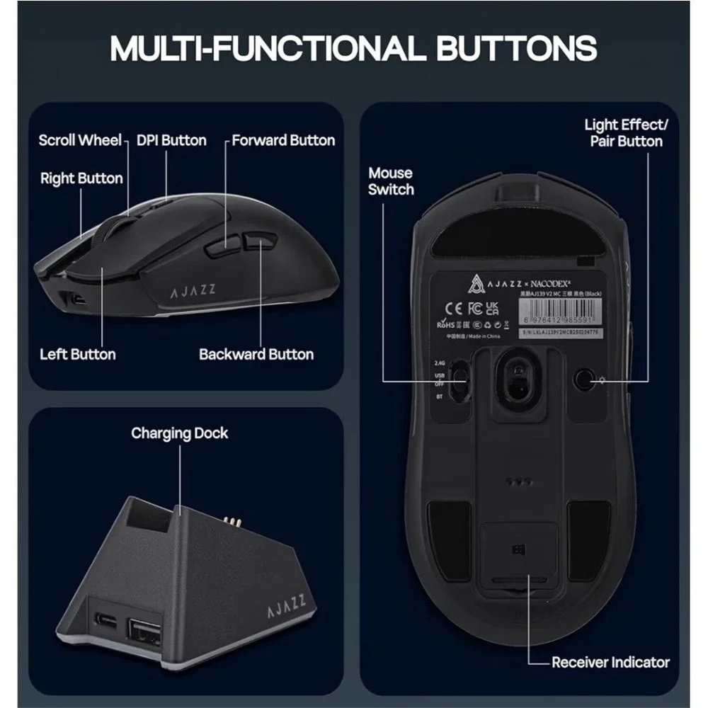AJAZZ AJ139 V2 MC Gaming Mouse with Charging Base, Adjustable 12,000 DPI, PAW331